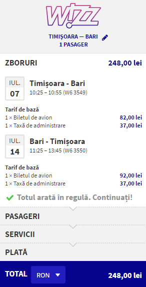 bilete wizzair bari-venetia