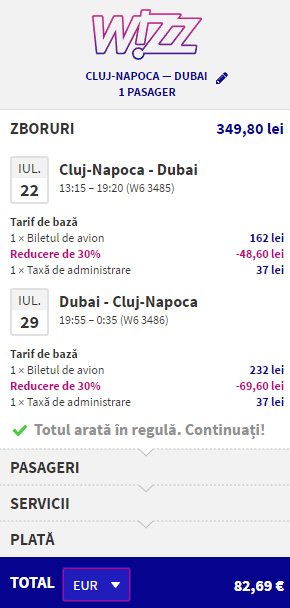 Bilete de avion WizzAir Cluj - Dubai 